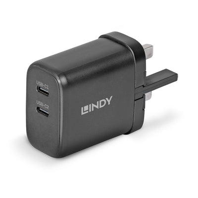 Lindy 65W USB-C Dual Port GaN Charger with UK Plug, Black