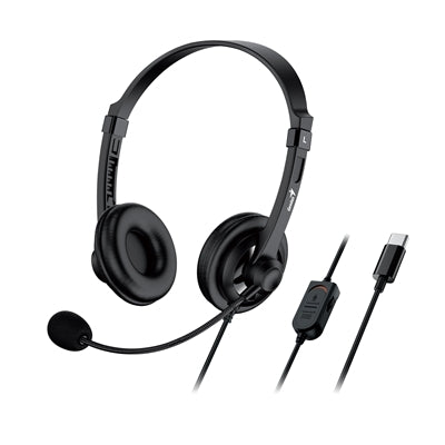 Genius HS-230U Headset with Mic, USB-C Connection, Plug and Play, Adjustable Headband and microphone with In-line Volume Control, Black - IT Supplies Ltd
