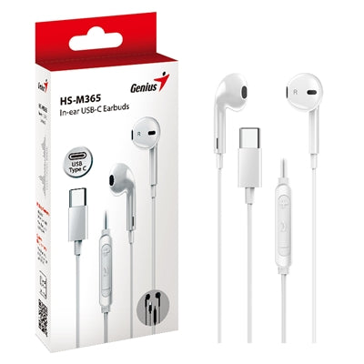 Genius HS-M365W USB-C Earbuds – In-Line Mic & Volume Controls