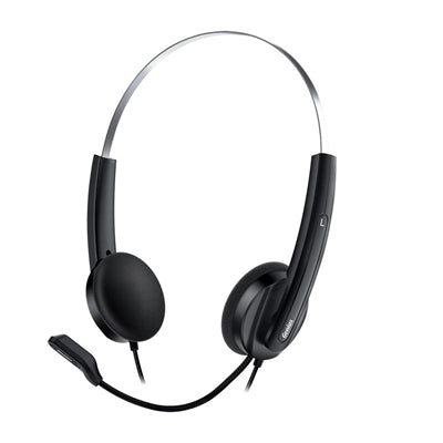 Genius HS-220U Ultra Lightweight Headset with Mic, USB Connection, Plug and Play, Adjustable Headband and microphone with In-line Volume Control, Black - IT Supplies Ltd
