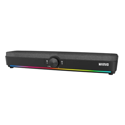 Marvo Scorpion SG-286 Bluetooth 5.3 Soundbar, Stereo Sound, USB Powered, Connect Wired, USB or Bluetooth, 7 Colour RGB Lighting, Volume Control, Black - IT Supplies Ltd