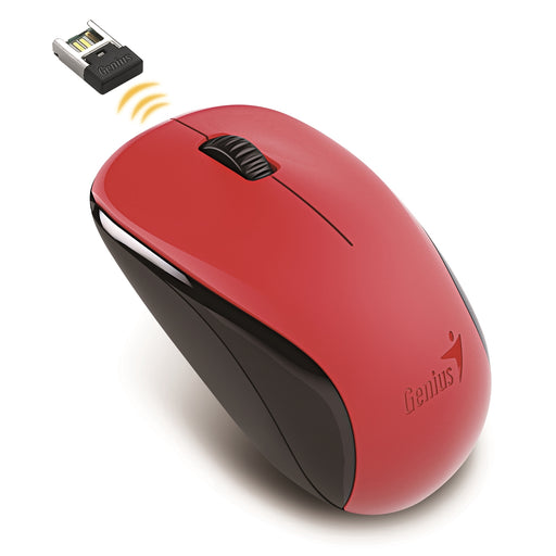 Genius NX-7000 Wireless Mouse, 2.4 GHz with USB Pico Receiver, Adjustable DPI levels up to 1200 DPI, 3 Button with Scroll Wheel, Ambidextrous Design, Red - IT Supplies Ltd