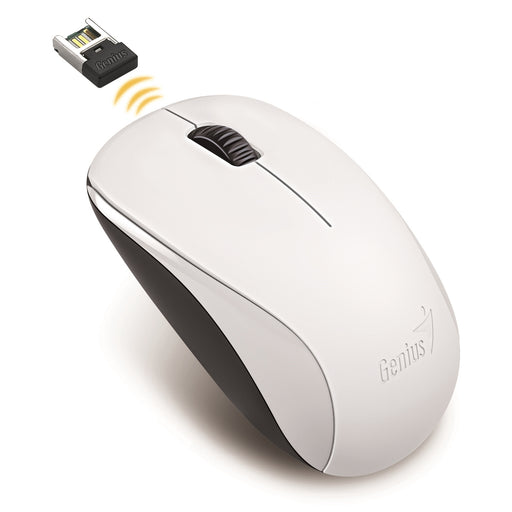 Genius NX-7000 Wireless Mouse, 2.4 GHz with USB Pico Receiver, Adjustable DPI levels up to 1200 DPI, 3 Button with Scroll Wheel, Ambidextrous Design, White - IT Supplies Ltd