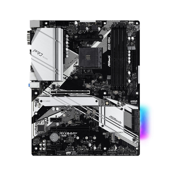 ASRock B550 Pro4 AM4 ATX Motherboard – PCIe 4.0, 2× M.2, HDMI, USB-C