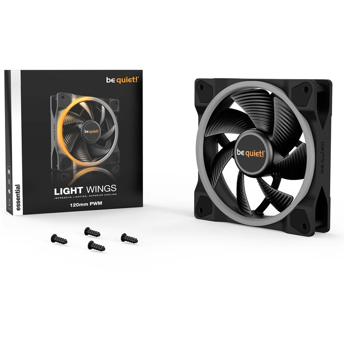 be quiet! Light Wings PWM Addressable RGB Fan, 120mm, 1700RPM, 4-Pin PWM Fan & 3-Pin ARGB Connectors, Black Frame, Black Blades - IT Supplies Ltd