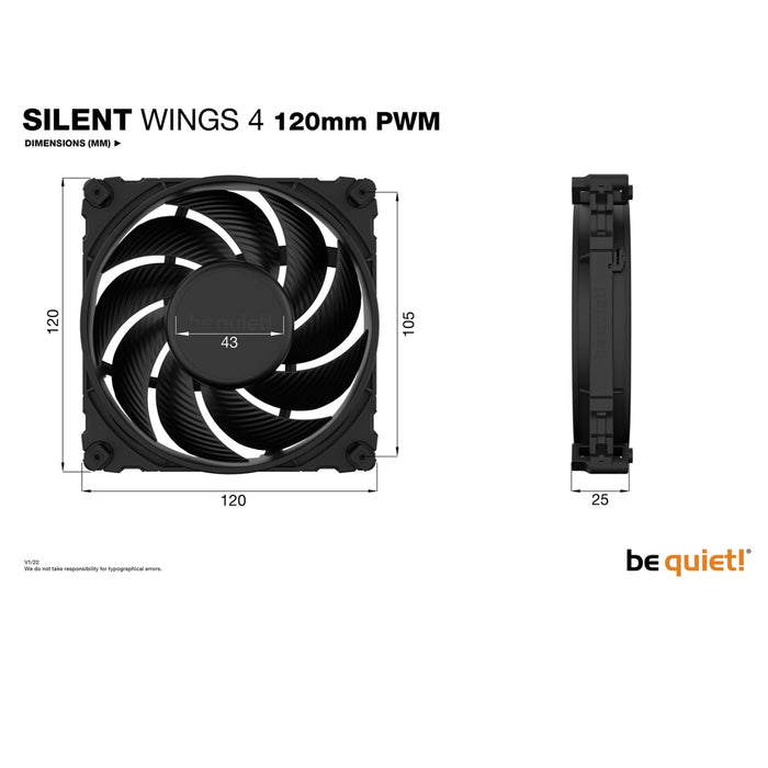 be quiet! Silent Wings 4 PWM Black Fan, 120mm, 1600RPM, 4-Pin PWM Fan Connector, Optimized Fan Blades for High End Performance - IT Supplies Ltd