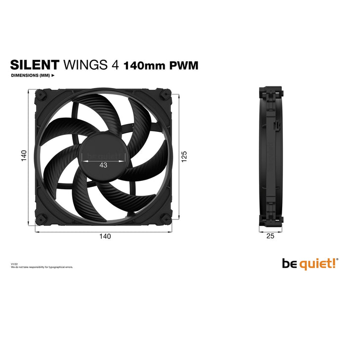 be quiet! Silent Wings 4 PWM Black Fan, 140mm, 1100RPM, 4-Pin PWM Fan Connector - IT Supplies Ltd