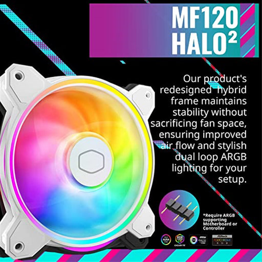 COOLER MASTER Hyper 212 Halo White Fan CPU Cooler, Universal Socket, 120mm PWM MF120 HALO2 ARGB Fan, 2050RPM, 4 White Pure Heat Pipes, Aluminium Fins, Addressable RGB - IT Supplies Ltd