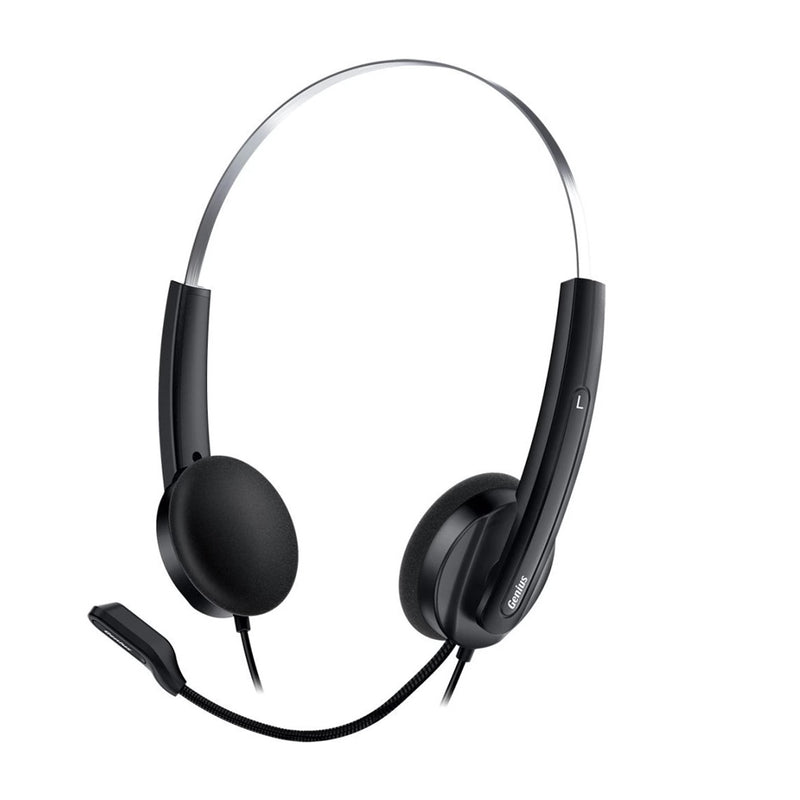 Genius HS-220U Ultra Lightweight Headset with Mic, USB Connection, Plug and Play, Adjustable Headband and microphone with In-line Volume Control, Black - IT Supplies Ltd