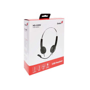Genius HS-220U Ultra Lightweight Headset with Mic, USB Connection, Plug and Play, Adjustable Headband and microphone with In-line Volume Control, Black - IT Supplies Ltd