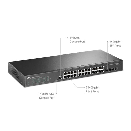 TP-Link TL-SG3428 JetStream 24-Port Smart Managed Rackmount Gigabit Switch w/ 4 x 1G SFP Ports - IT Supplies Ltd