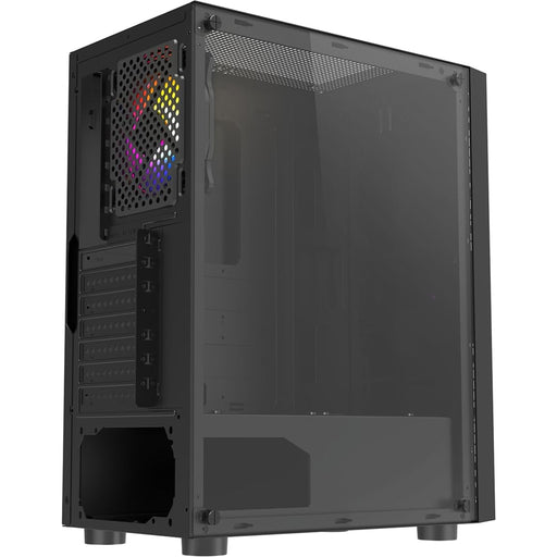 CIT Galaxy Black Mid-Tower PC Gaming Case with 1 x LED Strip 1 x 120mm Rainbow RGB Fan Included Tempered Glass Side Panel - IT Supplies Ltd