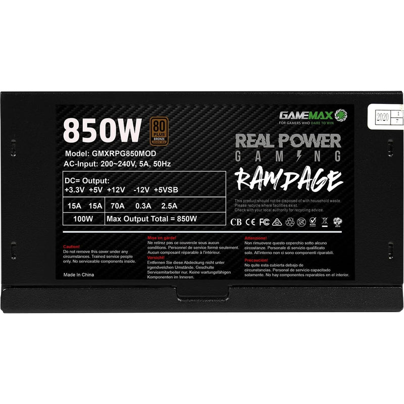 Gamemax RPG Rampage 850W Fully Modular 80 Plus Gold PSU With 140mm FDB Fan - IT Supplies Ltd