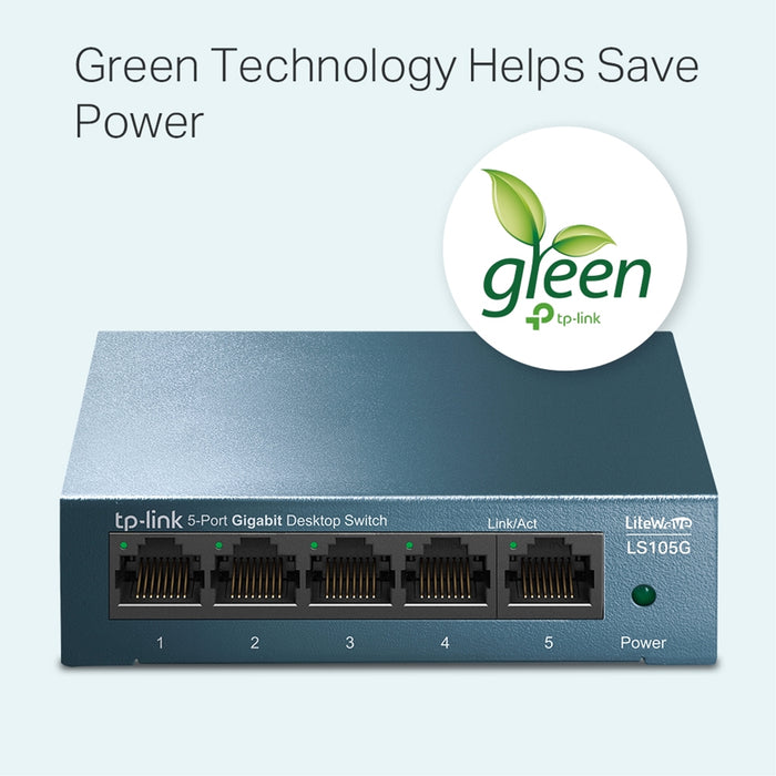 TP-Link LS105G 5-Port Gigabit Switch – Compact, Fanless, Efficient