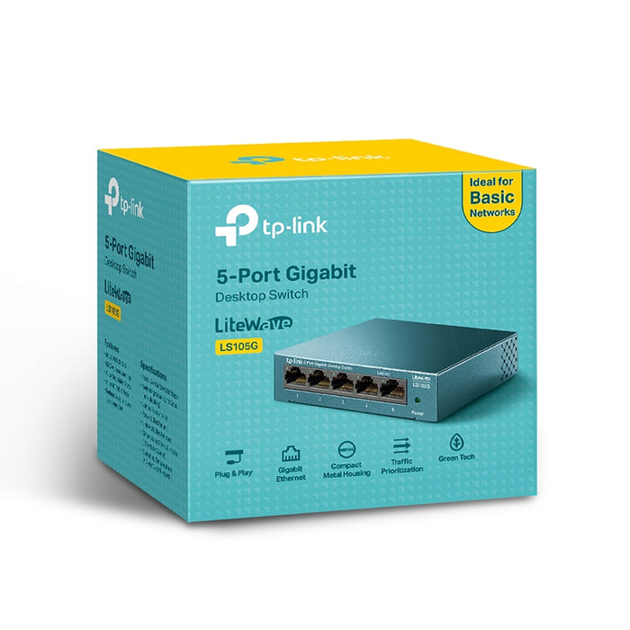 TP-Link LS105G 5-Port Gigabit Switch – Compact, Fanless, Efficient