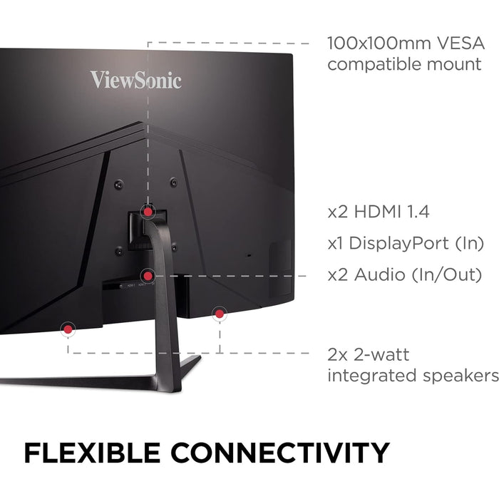 Viewsonic Omni VX3218C-2K 32 Inch Curved Gaming Monitor, QHD, 165Hz, Freesync, 2xHDMI, DisplayPort, 1ms VESA, Speakers - IT Supplies Ltd