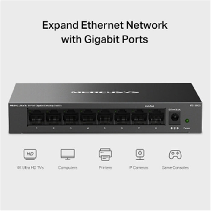 Mercusys MS108GS 8-Port Gigabit Network Switch – Steel Case