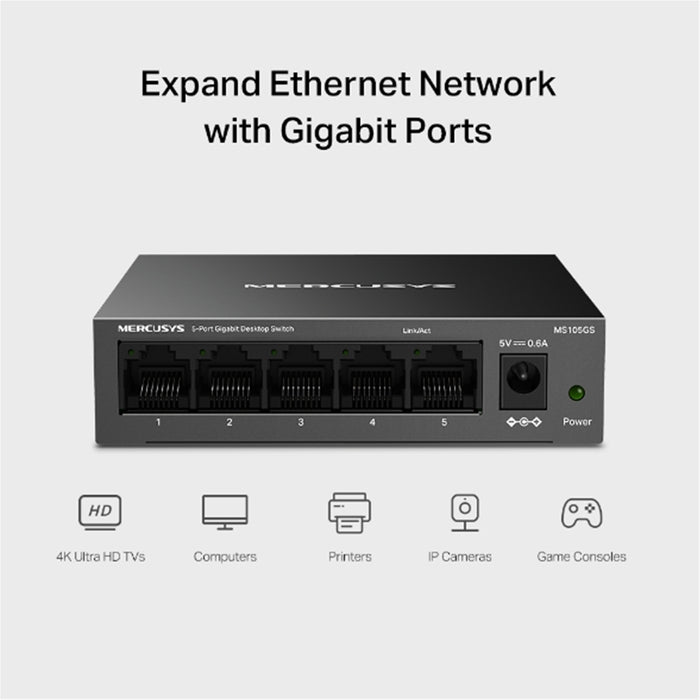 Mercusys MS105GS 5-Port Gigabit Ethernet Network Switch – Metal Case