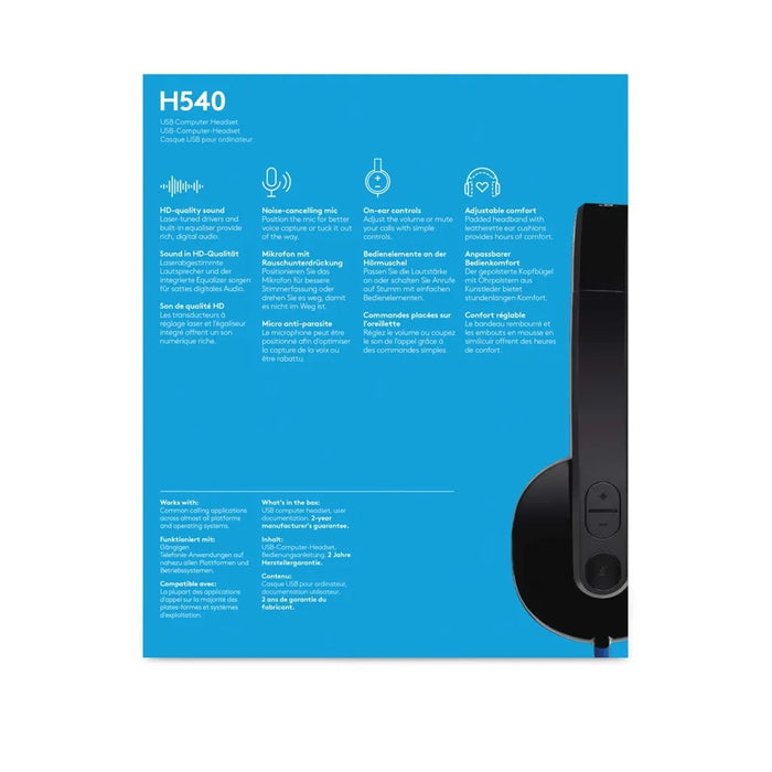 Logitech H540 USB Headset – Noise-Cancelling Mic & On-Ear Controls