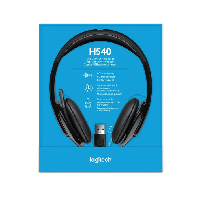 Logitech H540 USB Headset – Noise-Cancelling Mic & On-Ear Controls