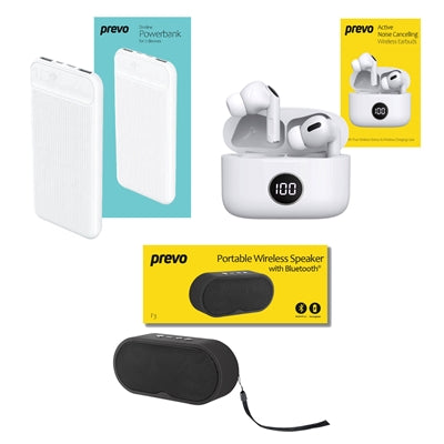 Prevo Travel & School Holiday Entertainment Bundle with Active Noise Cancelling Earbuds, 10000mAh Powerbank & Portable Wireless Speaker - IT Supplies Ltd