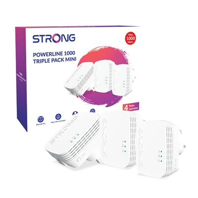 Strong POWERL1000TRIMINIUK AV1000 Mini Powerline Kit Triple Pack (3 Pack) - IT Supplies Ltd