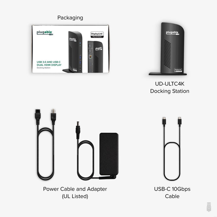 Plugable UD-ULTC4K Triple Monitor 4K 96W USB-C PD DisplayLink Certified Docking Station - IT Supplies Ltd