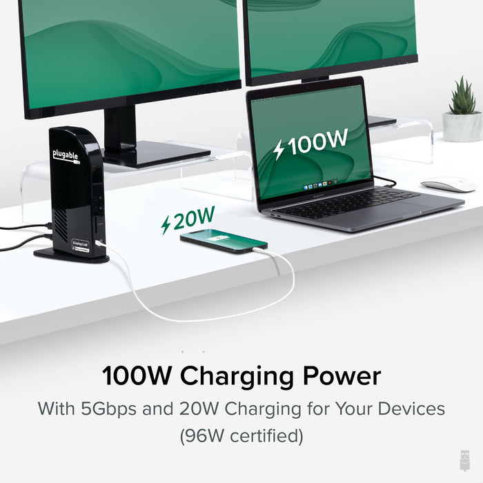 Plugable USB-C Triple 4K Docking Station – 96W PD, HDMI, DVI, Ethernet