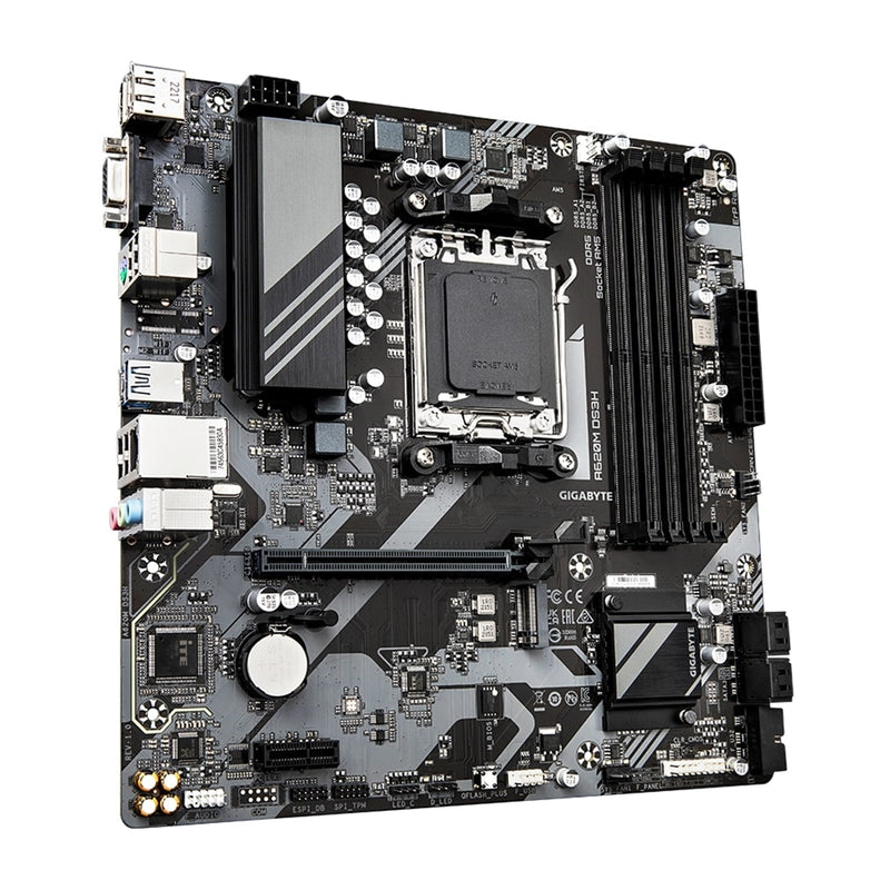 Gigabyte A620M DS3H Ultra Durable AMD AM5 Socket Motherboard, Micro-ATX, 4x DDR5 Slots, 1x M.2 Socket, 1x USB-C Port, GbE LAN, 1x D-Sub / 1x DisplayPort / 1x HDMI Port - IT Supplies Ltd