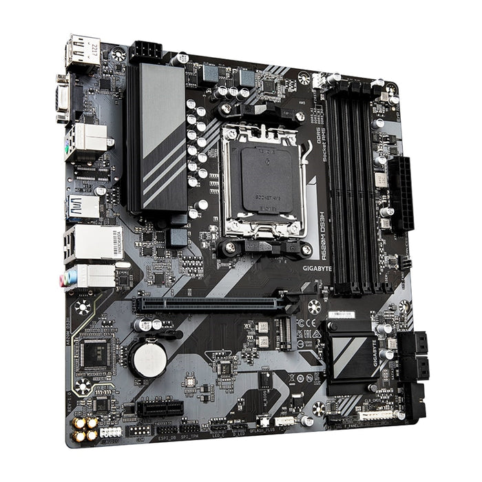 Gigabyte A620M DS3H Ultra Durable AMD AM5 Socket Motherboard, Micro-ATX, 4x DDR5 Slots, 1x M.2 Socket, 1x USB-C Port, GbE LAN, 1x D-Sub / 1x DisplayPort / 1x HDMI Port - IT Supplies Ltd