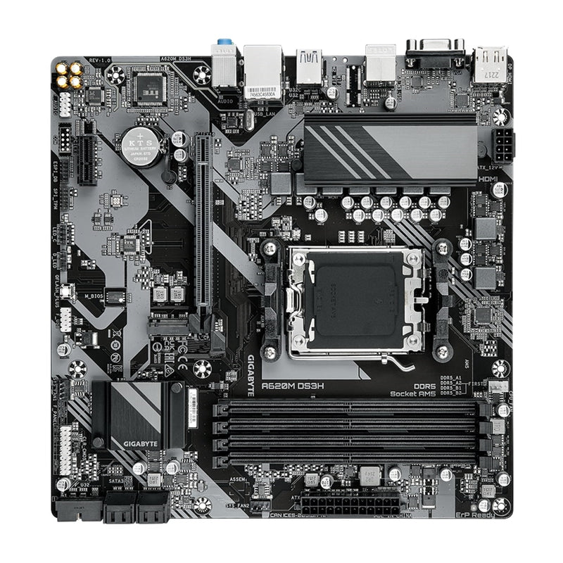 Gigabyte A620M DS3H Ultra Durable AMD AM5 Socket Motherboard, Micro-ATX, 4x DDR5 Slots, 1x M.2 Socket, 1x USB-C Port, GbE LAN, 1x D-Sub / 1x DisplayPort / 1x HDMI Port - IT Supplies Ltd