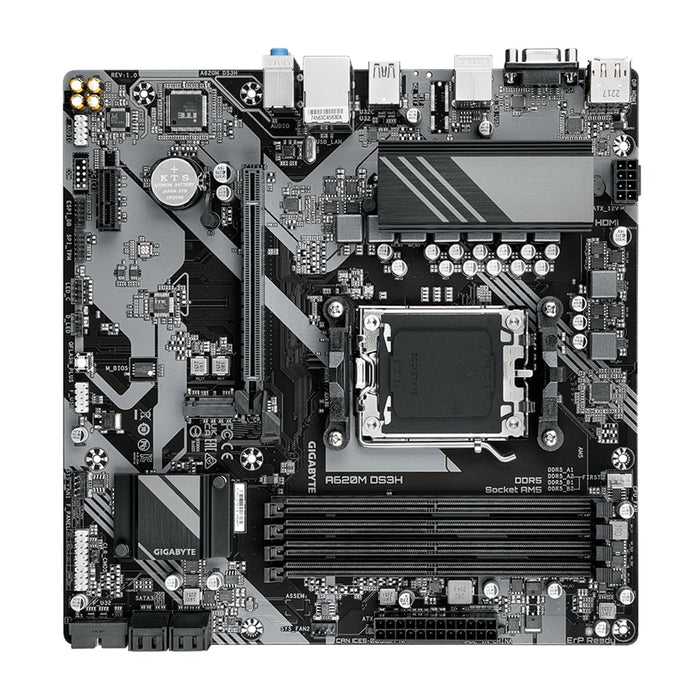 Gigabyte A620M DS3H Ultra Durable AMD AM5 Socket Motherboard, Micro-ATX, 4x DDR5 Slots, 1x M.2 Socket, 1x USB-C Port, GbE LAN, 1x D-Sub / 1x DisplayPort / 1x HDMI Port - IT Supplies Ltd