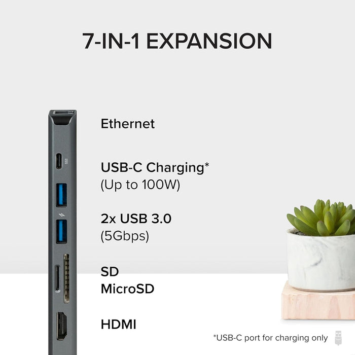 Plugable USB-C 7-in-1 Hub | HDMI & Ethernet | Portable