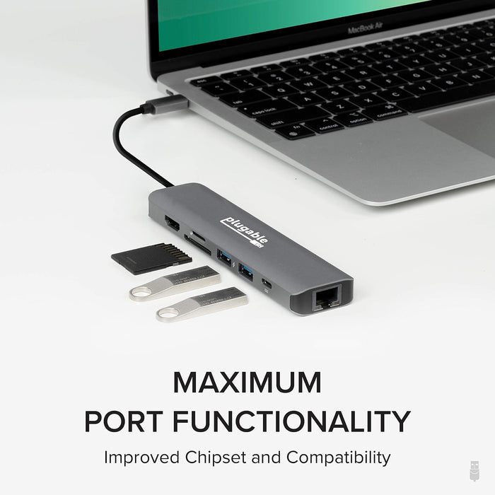 Plugable USB-C 7-in-1 Hub | HDMI & Ethernet | Portable