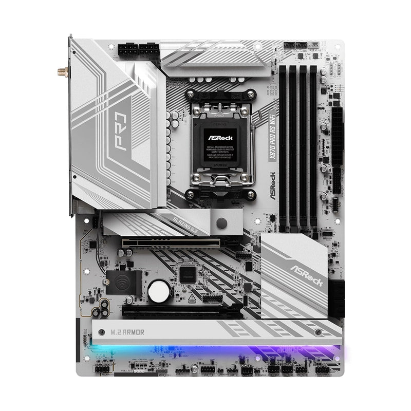 ASRock X870 PRO RS WIFI AMD AM5 Socket Motherboard, ATX, 4x DDR5 Slots, 3x M.2 Sockets, 3x USB-C Port, Fitted I/O Shield, 2.5GbE LAN, Wi-Fi 7, 1x HDMI Port / 2x USB-C (USB4) - IT Supplies Ltd