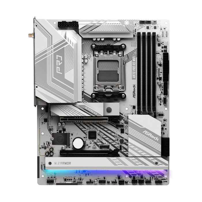 ASRock X870 PRO RS WIFI AMD AM5 Socket Motherboard, ATX, 4x DDR5 Slots, 3x M.2 Sockets, 3x USB-C Port, Fitted I/O Shield, 2.5GbE LAN, Wi-Fi 7, 1x HDMI Port / 2x USB-C (USB4) - IT Supplies Ltd