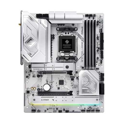 ASRock X870 STEEL LEGEND WIFI AMD AM5 Socket Motherboard, ATX, 4x DDR5 Slots, 3x M.2 Sockets, 3x USB-C Port, Fitted I/O Shield, 2.5GbE LAN, Wi-Fi 7, 1x HDMI Port / 2x USB-C (USB4) - IT Supplies Ltd