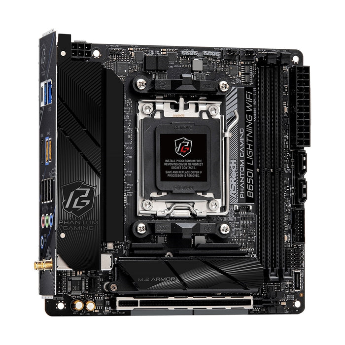 ASRock B650I LIGHTNING WIFI AMD AM5 Socket Motherboard, Mini-ITX, 2x DDR5 Slots, 2x M.2 Sockets, 2x USB-C Port, Fitted I/O Shield, 2.5GbE LAN, Wi-Fi 6E, 1x HDMI Port - IT Supplies Ltd