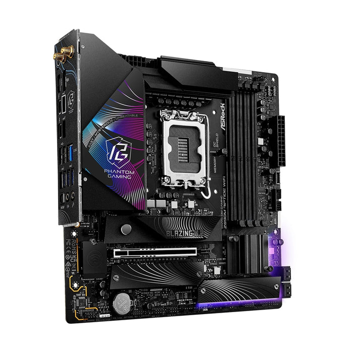 ASRock Z890M RIPTIDE WIFI PHANTOM GAMING Intel 1851 Socket Motherboard, Micro-ATX, 4x DDR5 Slots, 3x M.2 Sockets, 3x USB-C Port, Fitted I/O Shield, 2.5GbE LAN, Wi-Fi 6E, 1x DisplayPort / 1x HDMI / 2x USB-C (USB4) - IT Supplies Ltd