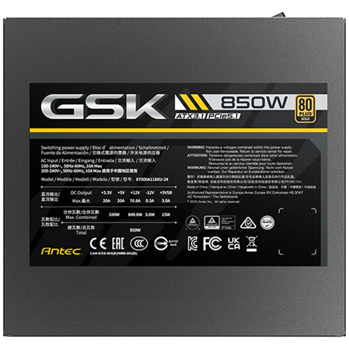 Antec GSK 850W 80+ Gold PSU – ATX 3.1, PCIe 5.1, Full Modular