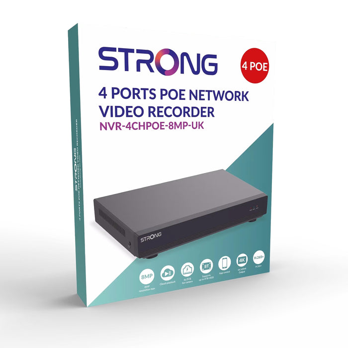 Strong 4CH 4K PoE NVR – 8MP, Cloud, H.265+, ONVIF Support