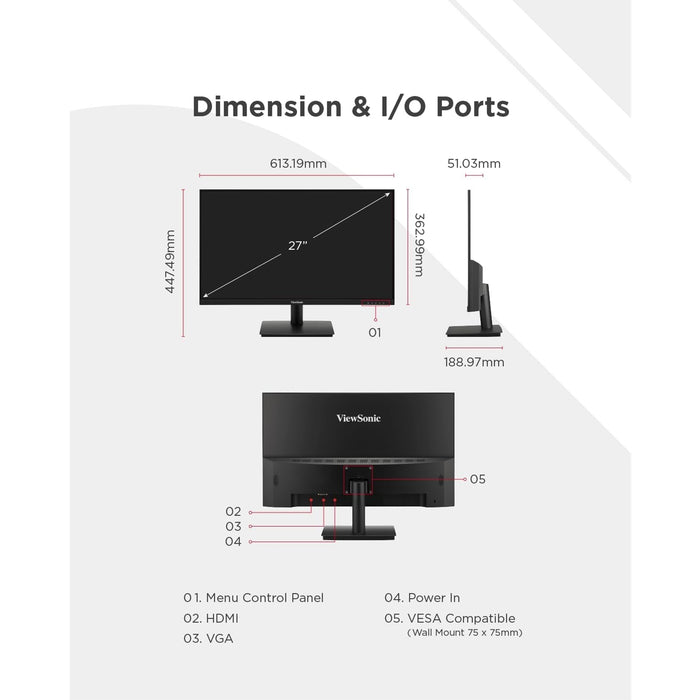 ViewSonic VA270-H 27" IPS Monitor, Full HD, 100Hz, 1ms, FreeSync
