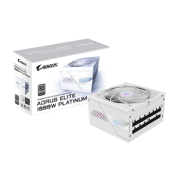 Power up with the GIGABYTE AORUS ELITE P1000W 80+ Platinum PSU! ATX 3.0, PCIe 5.0, fully modular, ultra-quiet 120mm fan