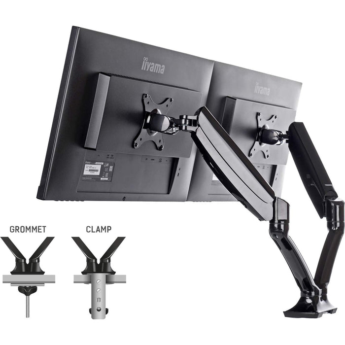iiyama DS3002C-B1 Dual Monitor Arm, Gas Spring, 27" Screens, VESA