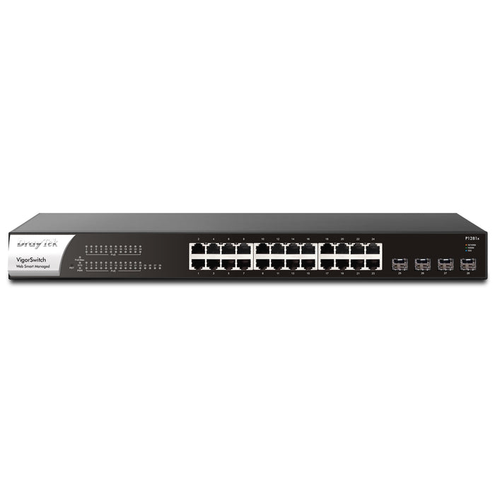 DrayTek VigorSwitch P1281X 24-Port PoE+ Managed Switch, 10GbE