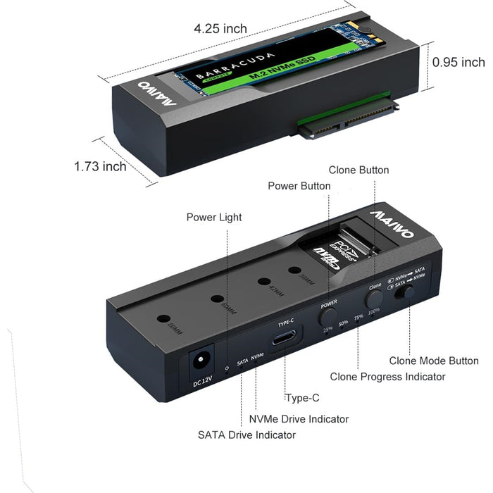 MAIWO K10635N Type-C Dual Bay HDD/NVMe SSD Clone Converter, 10Gbps