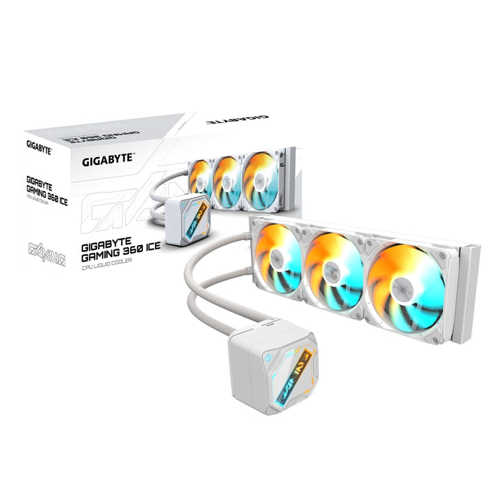 GIGABYTE GME ICE 360 AIO Cooler - 360mm Radiator, White, ARGB, Daisy-Chain Fans