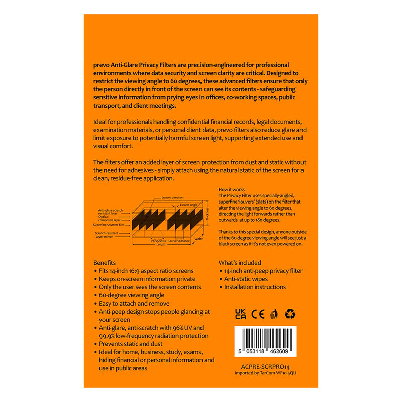 prevo 14-Inch Laptop Privacy Filter – Anti-Glare, Anti-Peep, Static-Free - IT Supplies Ltd