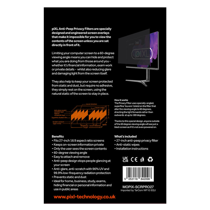 piXL 27-Inch Monitor Privacy Filter – Anti-Glare, Anti-Peep, Static-Free - IT Supplies Ltd