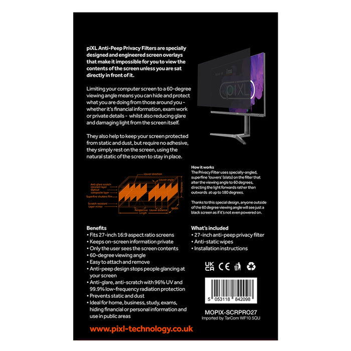 piXL 27-Inch Monitor Privacy Filter – Anti-Glare, Anti-Peep, Static-Free - IT Supplies Ltd
